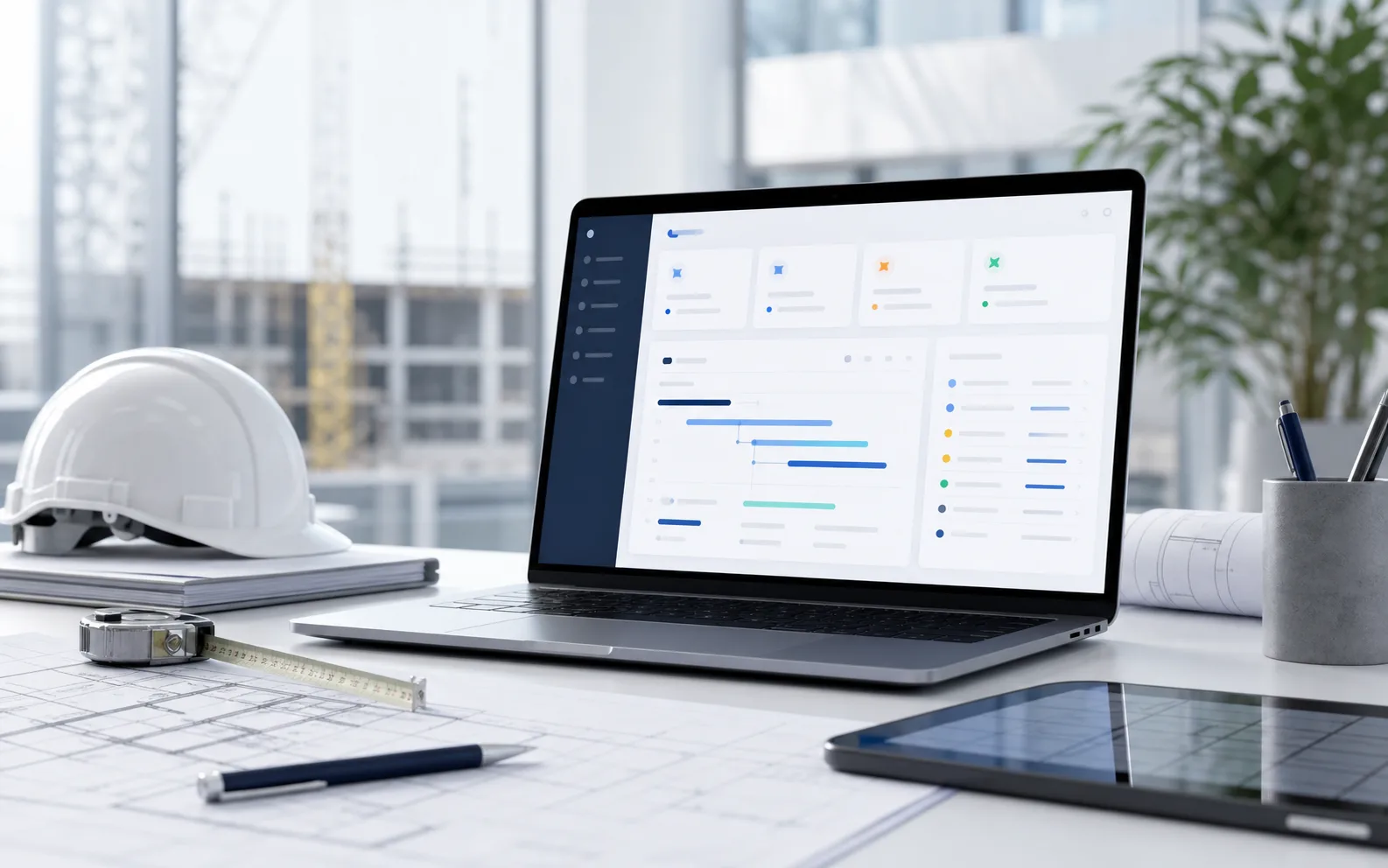 Рабочее место сервисной компании с dashboard задач на ноутбуке