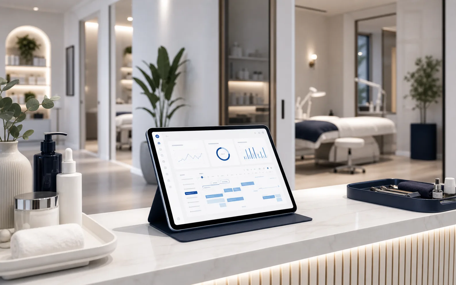 Wellness-студия с аккуратной операционной панелью на планшете